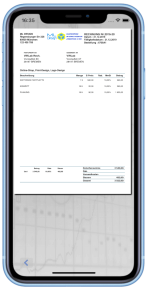 Rechnung Beispiel / dux-facti App - iPhone iPad und Android