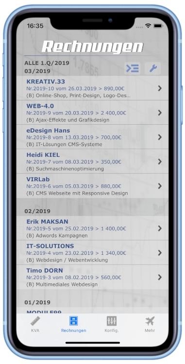 Rechnung Liste / dux-facti App - iPhone iPad Android